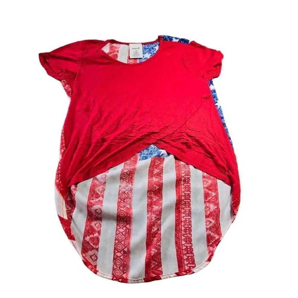 Marci American Flag stretch crossover Hi-lo patriotic flag shirt M Jrs